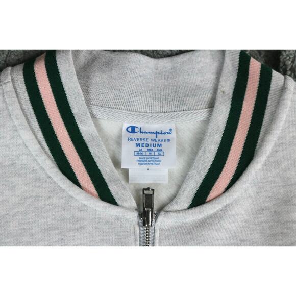 Champion Sweatshirt Mens M Reverse Weave Gray Green Pink Pipping Pockets - Picture 3 of 6